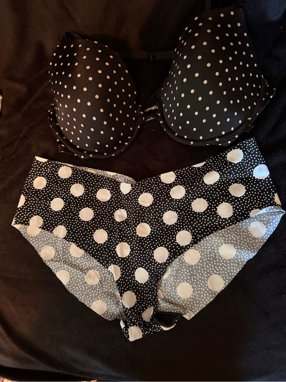 Victoria's Secret Black and White Polka Dot Push-Up Bra & Brief Set